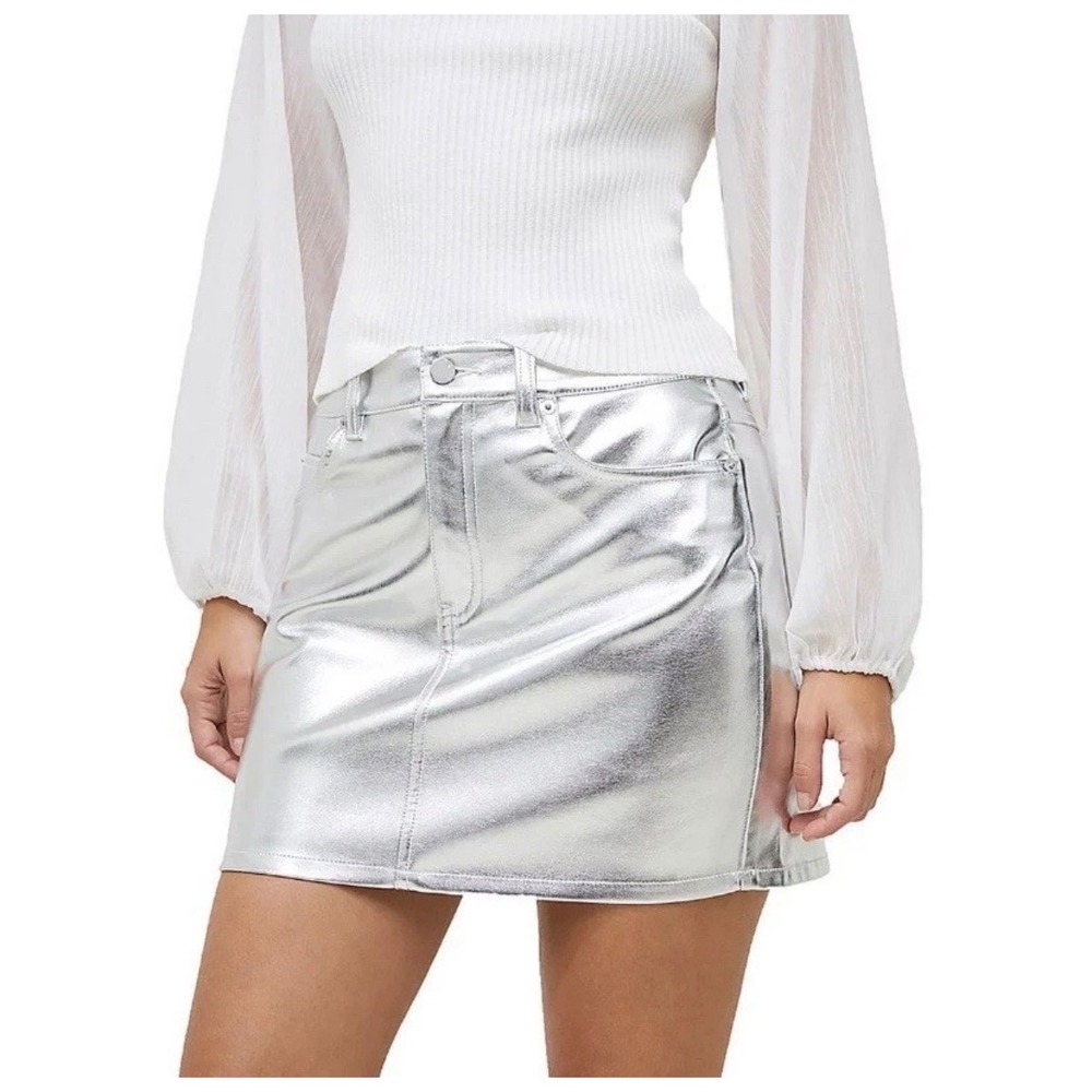 NEW French Connection Metallic Mini Skirt Silver Faux Leather Clubwear 4 NWT